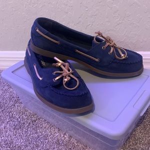 Navy blue suede womens sperrys